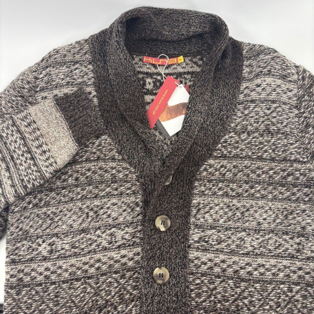 Kuna Kiosko Cardigan Mens M‎ Brown 100% Baby Alpaca Shawl Collar NWT Cardigan